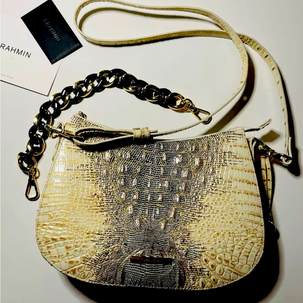 Brahmin Mod Shayna Kyanite Melbourne With Resin Chain Extra Strap Cream Gold